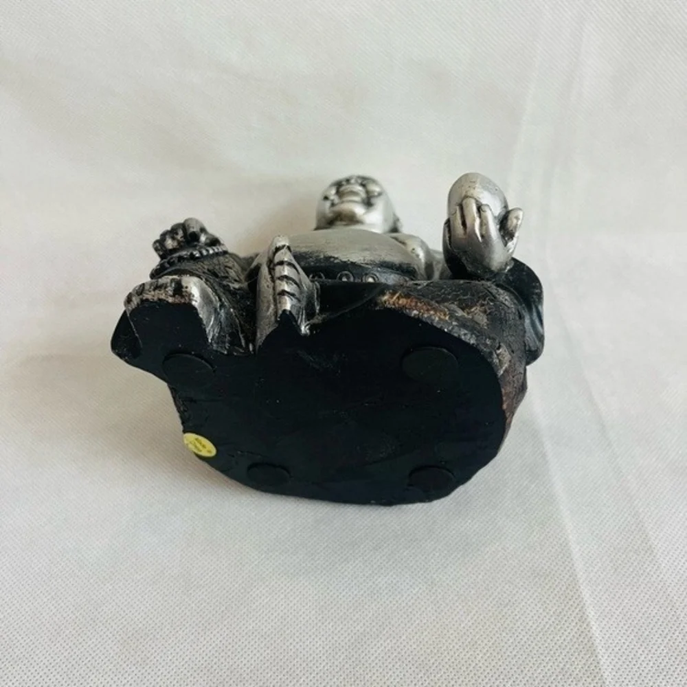 Silver Tone Happy Buddha Statue Sitting 6